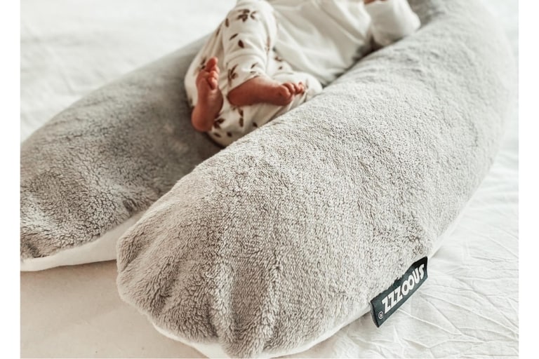 Housse de coussin d'allaitement Blanc teddy gris